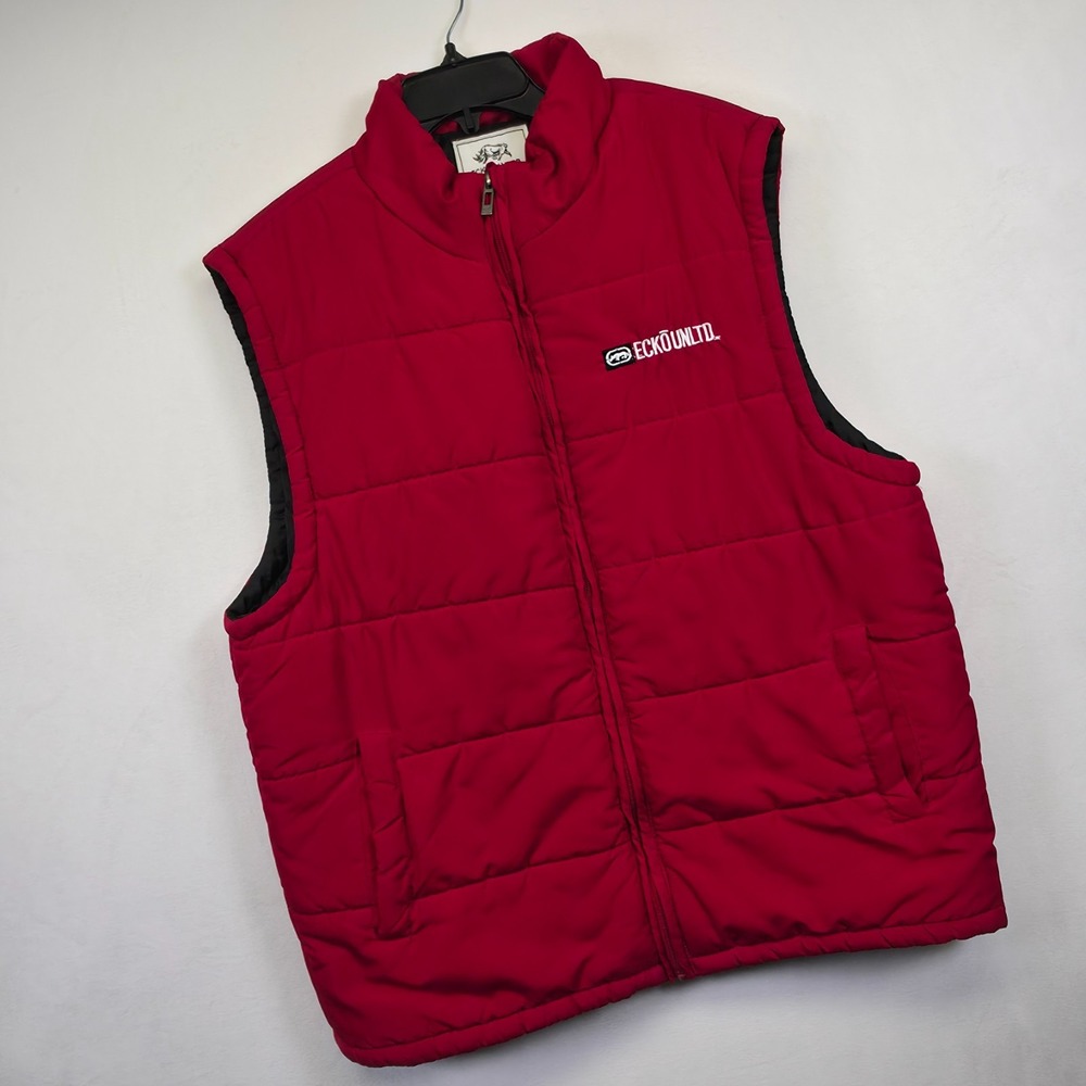 Ecko Unltd Puffer Vest Mens L Red Quilted Lightweight Y2K Street 90s‎ Outerwear